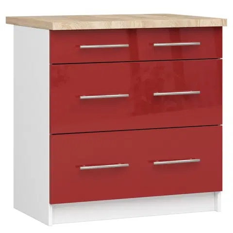Kuchyňské dolní skříňky Ak furniture Kuchyňská skříňka Olivie S 80 cm 3S bílo-červená