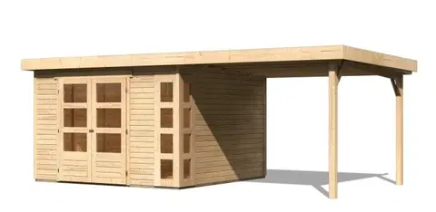 Dřevěné plastové domky Dřevěný zahradní domek KERKO 6 s přístavkem 280 Lanitplast Přírodní dřevo