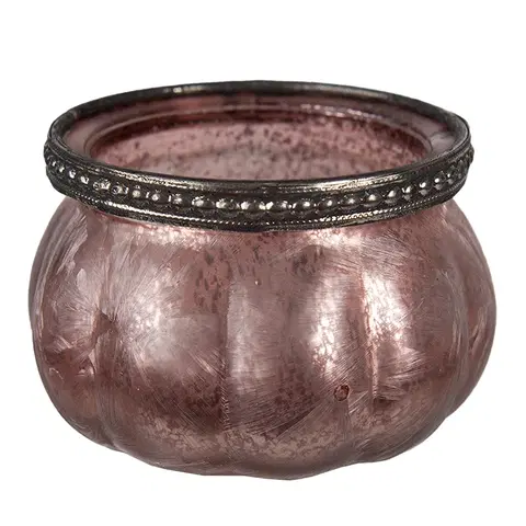 Svícny Růžový skleněný svícen na čajovou svíčku - Ø 9*6 cm Clayre & Eef 6GL4380