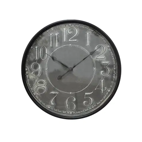 Hodiny Šedočerné antik nástěnné kovové hodiny - Ø 60*6 cm / 1*AA Clayre & Eef 5KL0215