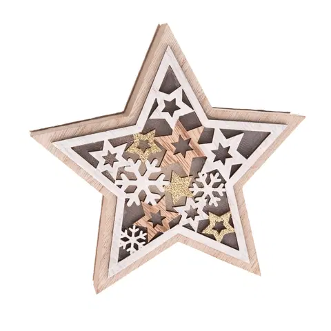 Vánoční dekorace Dřevěná hvězda s LED světlem Stellar, 16 x 15 x 3 cm