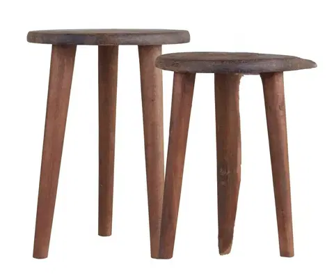 Stoličky 2ks retro dřěvěná stolička Grimaud Unique - Ø26*34/ Ø22*30cm Chic Antique 41059100 (41591-00) antik