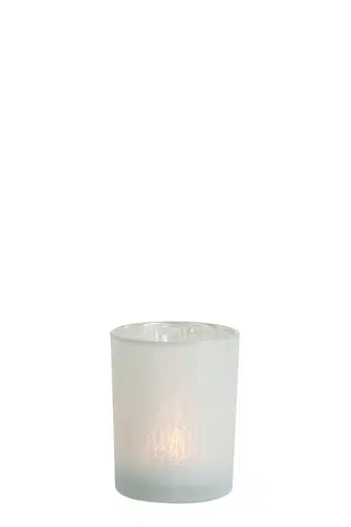 Svícny Bílý skleněný svícen na čajovou svíčku s motivem jehličí M - Ø 10*12,5 cm J-Line by Jolipa 81865