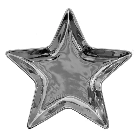 Mísy a misky Stříbrná keramická miska ve tvaru hvězdy Silver Star - 16*16*2 cm Clayre & Eef 6CE1462