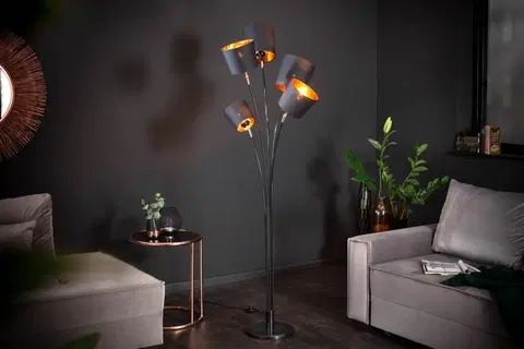 Luxusní designové závěsné lampy Estila Designové stojící svítidlo s nastavitelnými rameny Levels černá zlatá 178cm