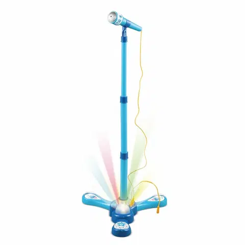 Dřevěné hračky Teddies Mikrofon karaoke s projektorem, na baterie, modrá