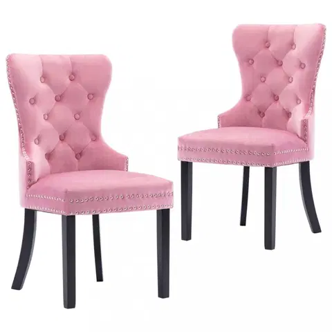 Židle Jídelní židle 2 ks samet / kaučukovník Dekorhome Růžová