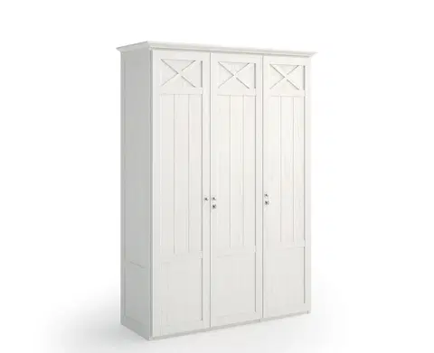 Stylové designové skříně Estila Klasická moderní vysoká šatní skříň Amberes s tříkřídlými dveřmi z borovicového masivu 240cm