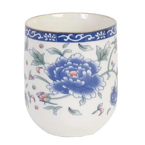 Hrnky a šálky Kalíšek na čaj modrý dekor kytička -pr 6*8 cm Clayre & Eef 6CEMU0008
