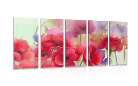 Obrazy květů 5-dílný obraz nádherné kreslené máky