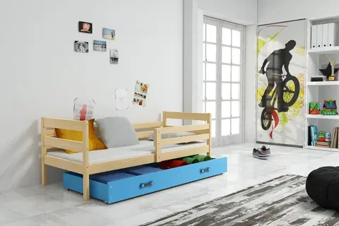Postele BMS Dětská jednolůžková postel s úložným prostorem ERYK | borovice Barva: Borovice / modrá, Rozměr: 190 x 80 cm