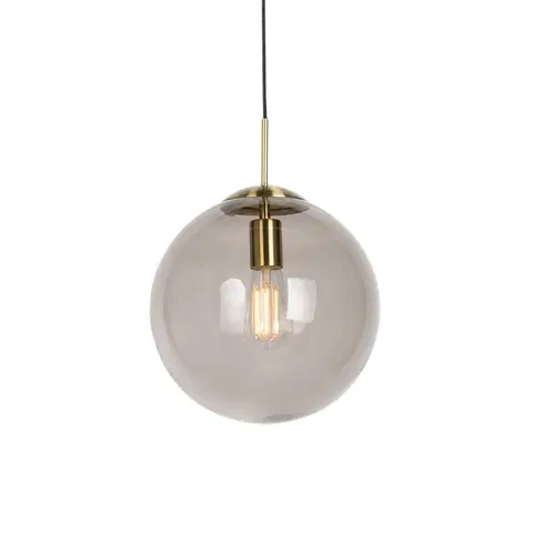 Zavesna svitidla Moderní závěsná lampa mosazná s kouřovým sklem 30 cm - Koule