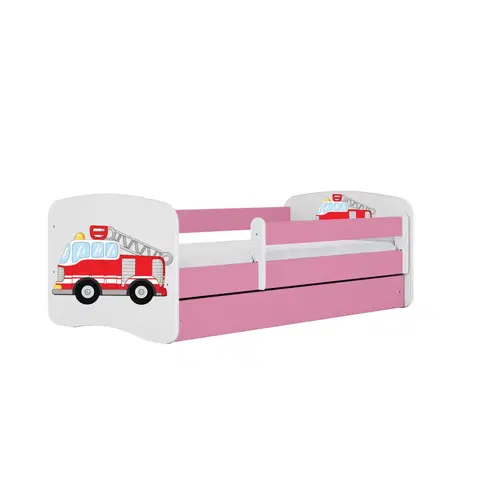 Dětské postýlky Kocot kids Dětská postel Babydreams hasičské auto růžová, varianta 80x180, se šuplíky, s matrací