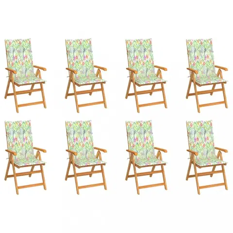 Zahradní židle Zahradní polohovací židle 8 ks akácie / látka Dekorhome Vzor květiny