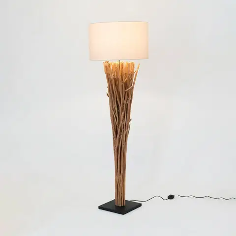 Stojací lampy Holländer Stojací lampa Palmaria, barva dřeva/béžová, výška 177 cm, dřevo