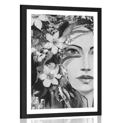 Černobílé Plakát s paspartou originální malba ženy v černobílém provedení