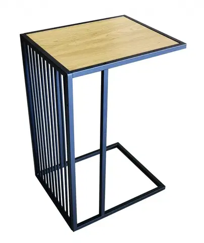 Luxusní a designové příruční stolky Estila Industriální příruční stolek Westford v atypickém provedení s kovovou černou konstrukcí s podstavcem 60cm