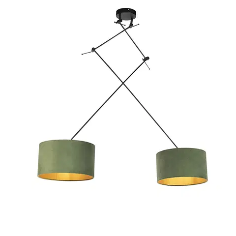 Zavesna svitidla Závěsná lampa se sametovými odstíny zelené se zlatem 35 cm - Blitz II černá