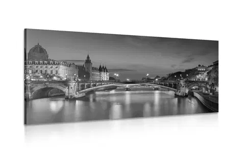 Černobílé obrazy Obraz oslňujúcí panorama Paříže v černobílém provedení