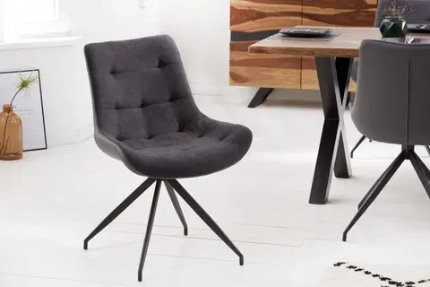 Luxusní jídelní židle Estila Retro kancelářská židle Carluke s tmavošedým čalouněním a černými kovovými nohami 86cm