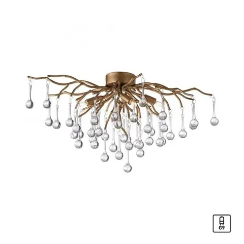 Designová stropní svítidla PAUL NEUHAUS Křišťálové stropní svítidlo ICICLE, staromosaz, skleněné přívěšky, hra světla