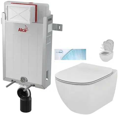 Záchody ALCADRAIN Renovmodul předstěnový instalační systém bez tlačítka + WC Ideal Standard Tesi se sedátkem SoftClose, AquaBlade  AM115/1000 X TE1