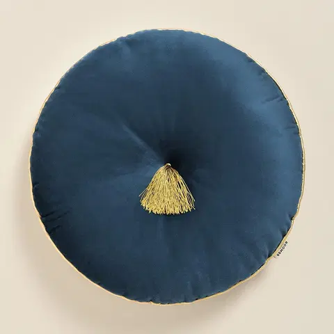 Dekorační polštáře Elegantní modrý velurový kulatý dekorativní polštář