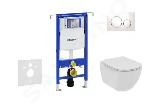 Záchody GEBERIT Duofix Set předstěnové instalace, klozetu a sedátka Ideal Standard Tesi, tlačítka Sigma20, Rimless, SoftClose, bílá/chrom 111.355.00.5 NE4