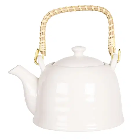 Džbány Bílá porcelánová konvička se sítkem na čaj - 18*14*12 cm / 0,8L Clayre & Eef 6CETE0088L