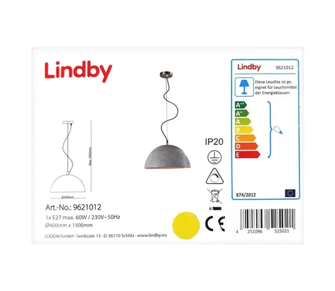 Svítidla Lindby Lindby - LED RGBW Stmívatelný lustr na lanku CAROLLE 1xE27/10W/230V Wi-Fi Tuya 