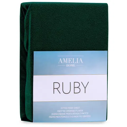 Prostěradla Froté prostěradlo s gumou AmeliaHome Ruby láhvově zelené, velikost 180-200x200+30