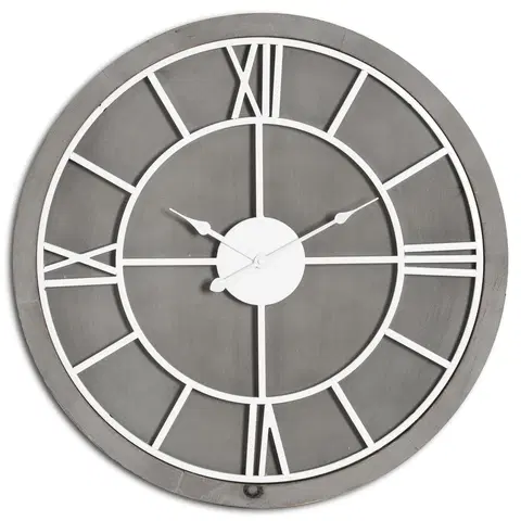 Stylové a designové hodiny Estila Moderní jedinečné kulaté nástěnné hodiny Stormhill s římskými číslicemi stříbrné barvy 60cm