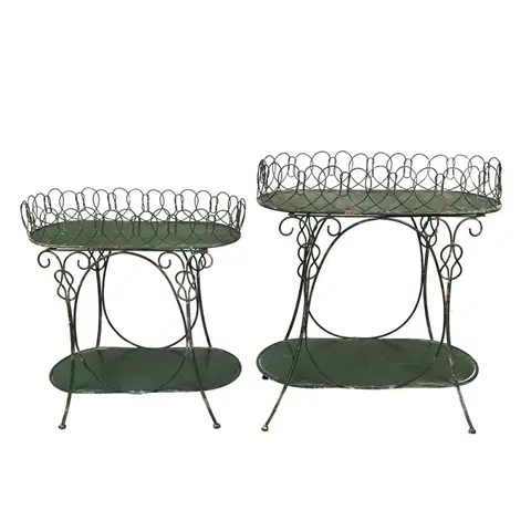 Stojany na květiny 2ks šedo-zelený kovový stůl na rostliny - 70*34*81 cm / 60*30*69 cm Clayre & Eef 5Y1001
