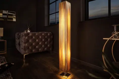 Designové a luxusní stojící lampy Estila Moderní stojací lampa Paris s látkovým stínítkem zlaté barvy 120cm