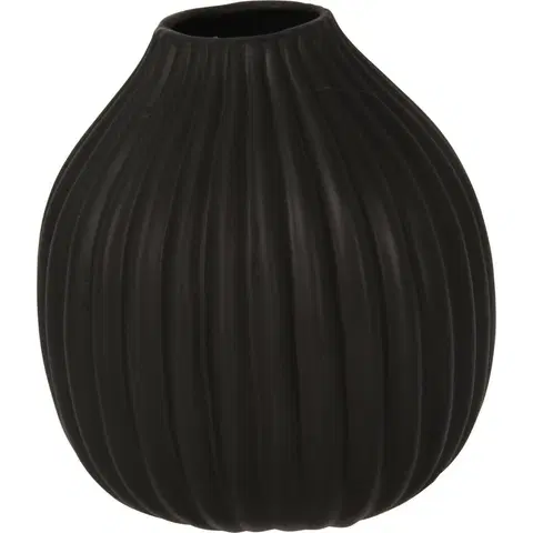 Vázy keramické Žebrovaná váza Maeve černá, 12 x 14 x 12 cm, dolomit