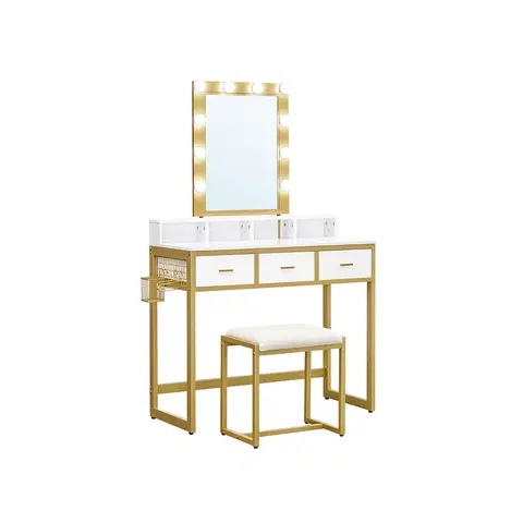 Toaletní stolky SONGMICS Toaletní stolek Marilyn zlatý/bílý