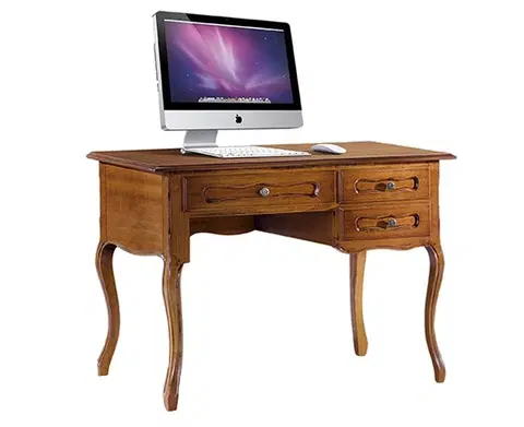 Stylové a luxusní pracovní a psací stoly Estila Luxusní dřevěný rustikální psací stůl Emociones se třemi šuplíky a vyřezávanou výzdobou 100cm