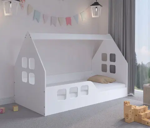Dětské postele Dětská postel Montessori domeček 160 x 80 cm bílá levá