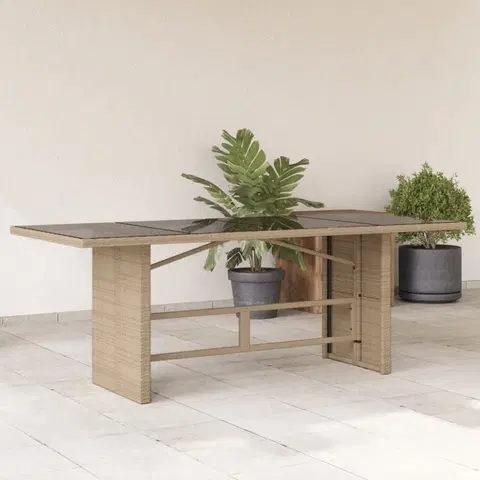 Zahradní stolky Zahradní stůl se skleněnou deskou béžový 190x80x74 cm polyratan