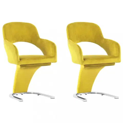Židle Jídelní židle 2 ks samet / chrom Dekorhome Žlutá