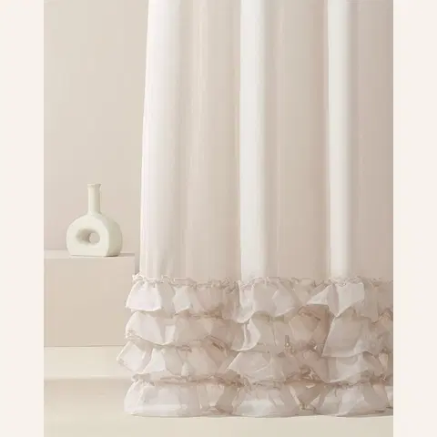 Záclony Jemný béžový závěs Flavia s volánky 300 x 250 cm