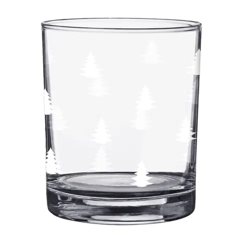 Sklenice Sklenička na pití s bílými stromky Black&White X-Mas - Ø 7*9 cm / 230 ml Clayre & Eef BWXGL0001