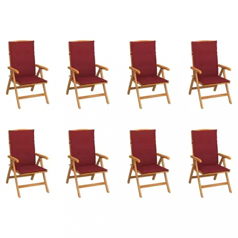 Zahradní židle Skládací zahradní židle s poduškami 8 ks teak / látka Dekorhome Vínová
