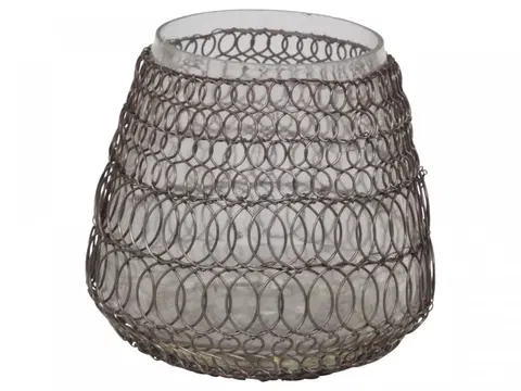 Svícny Drátkovaný antik skleněný svícen na čajovou svíčku Fil de fer net - Ø 11*11 cm Chic Antique 71021200 (71212-00)