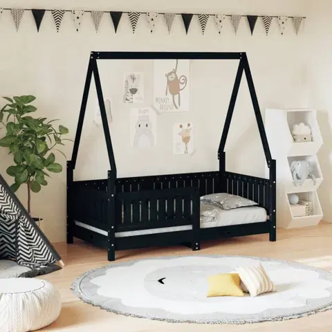 Dětské pokoje Dětská postel černá 70 x 140 cm masivní borové dřevo
