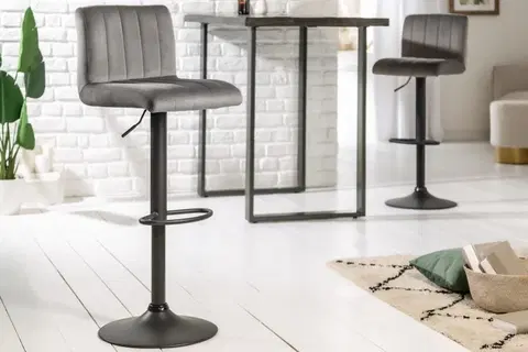 Luxusní barový nábytek Estila Designová čalouněná barová židle Portland se šedým sametovým potahem 109cm