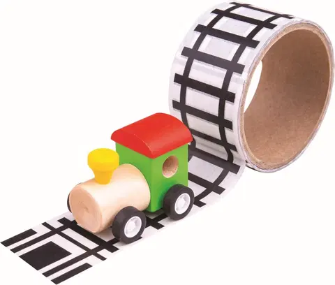 Dřevěné hračky Bigjigs Toys Lepící páska koleje s mašinkou ROAD