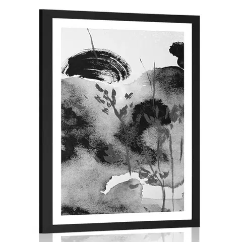 Černobílé Plakát s paspartou malba japonské oblohy v černobílém provedení