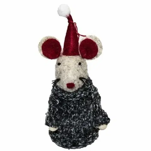 Vánoční dekorace Vánoční závěsná dekorace Myška s čepicí, 5 x 14 cm
