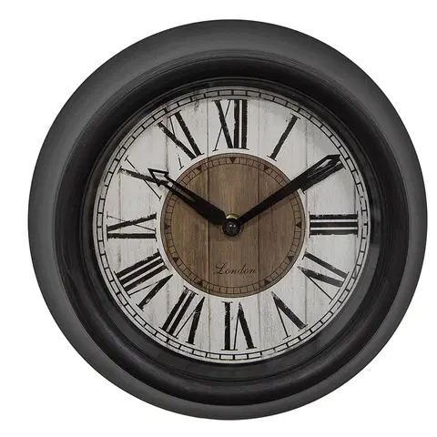 Hodiny Hnědo-černé nástěnné hodiny London - Ø 23*5 cm / 1*AA Clayre & Eef 6KL0802